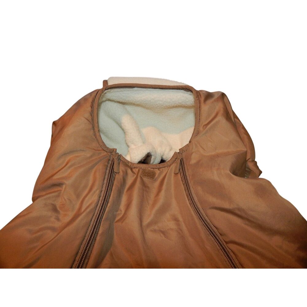 COZY COVER tan & cream insulated dual-zipper winter infant baby carseat cover - Picture 2 of 7
